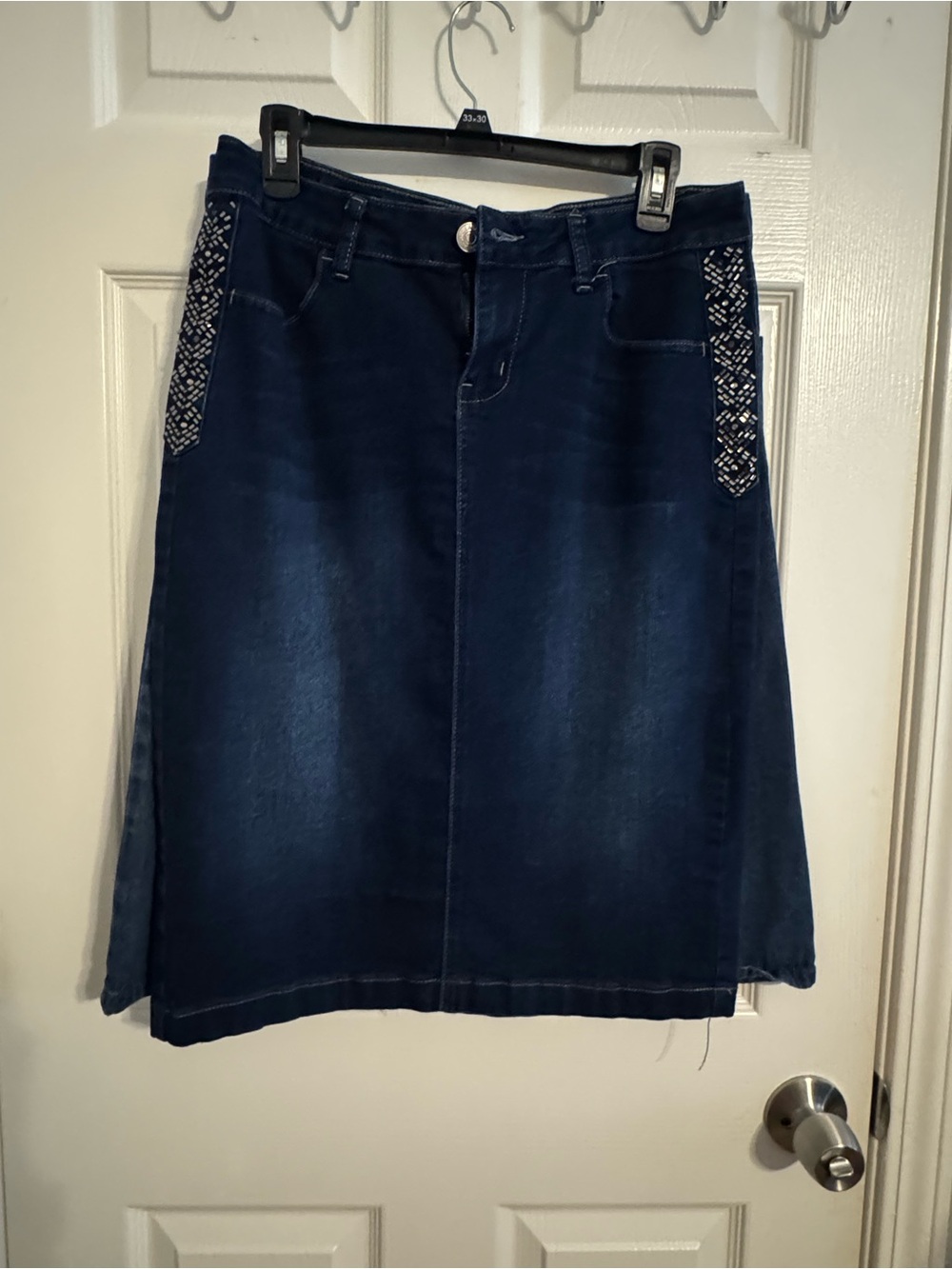 Dark Blue Denim Skirt with designs on the side